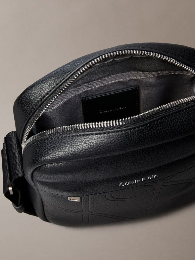 Black Emblem Embossed Reporter Bag  Men