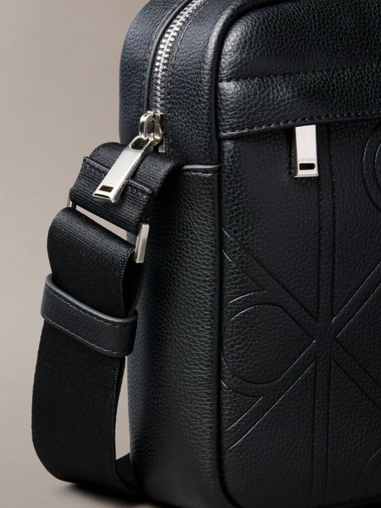 Black Emblem Embossed Reporter Bag  Men