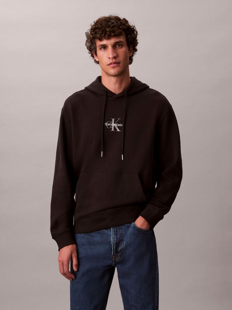 Black Relaxed Monogram Hoodie  Men