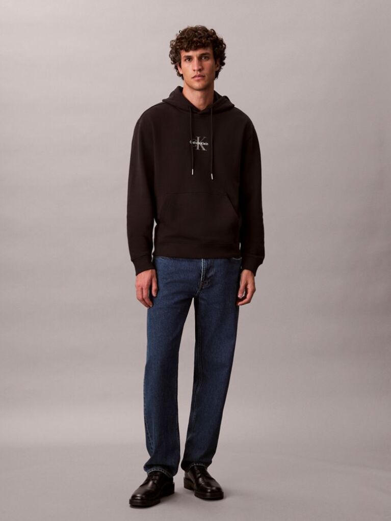 Black Relaxed Monogram Hoodie  Men