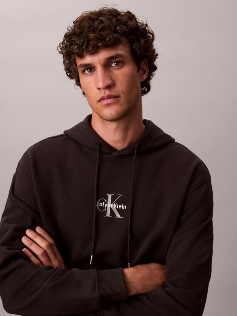Black Relaxed Monogram Hoodie  Men