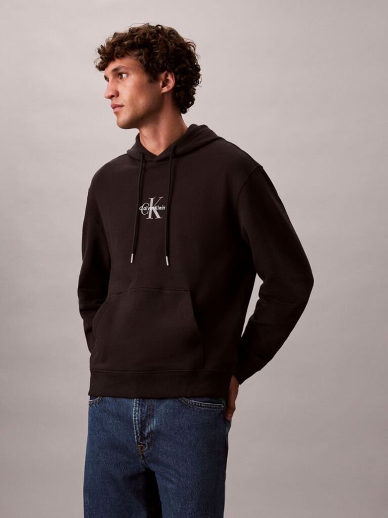 Black Relaxed Monogram Hoodie  Men