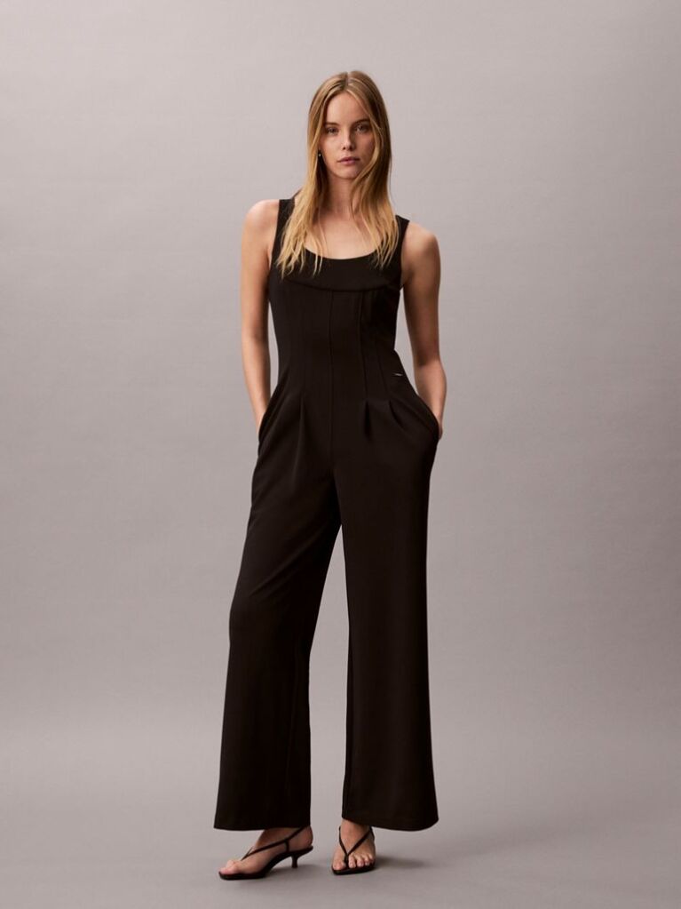 Black Scuba Crepe Sleeveless Jumpsuit  Women