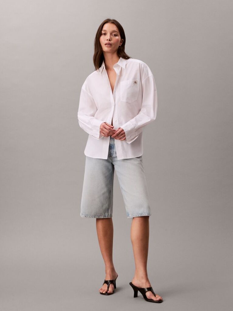 White Cropped Fit Poplin Shirt  Women