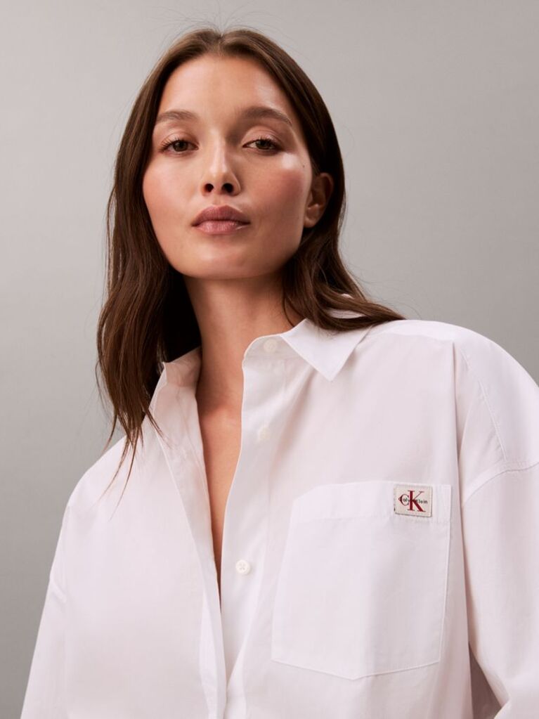 White Cropped Fit Poplin Shirt  Women