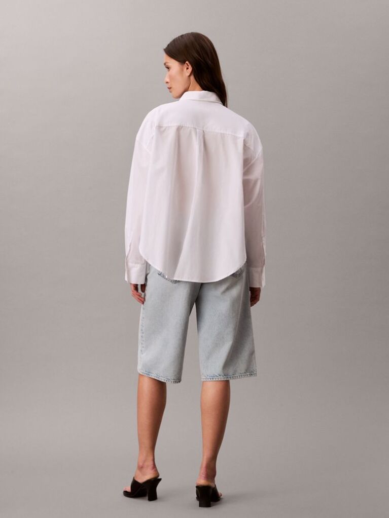 White Cropped Fit Poplin Shirt  Women