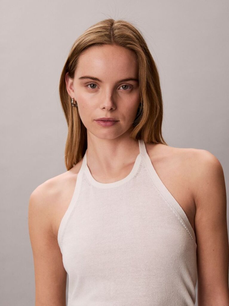 White Linen Blend Halter Top  Women