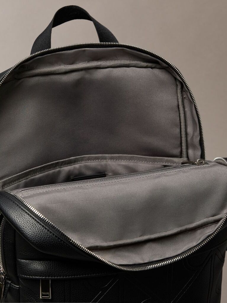 Black Embossed Logo Dome Backpack  Men