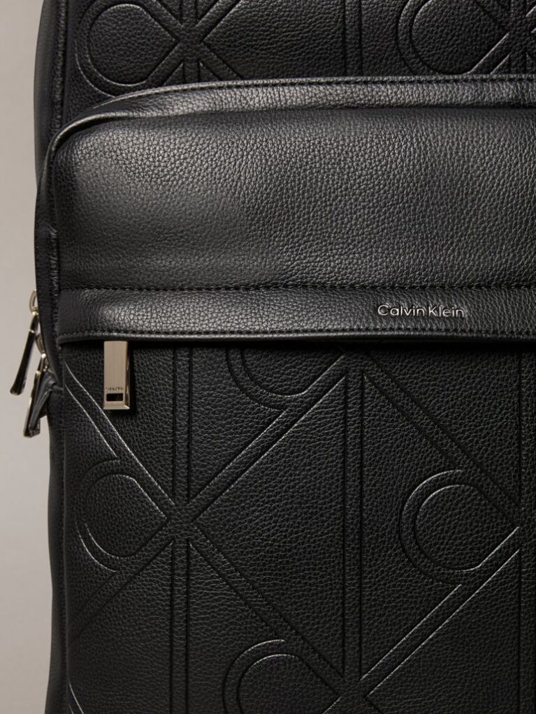 Black Embossed Logo Dome Backpack  Men