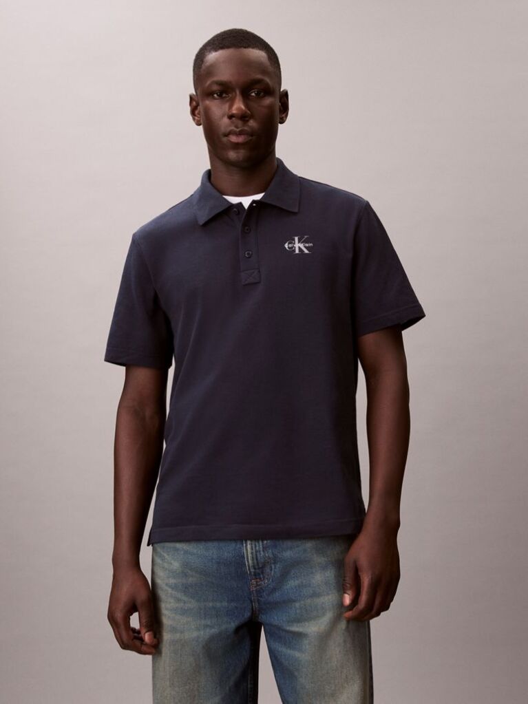 Blue Casual Monologo Polo Shirt  Men