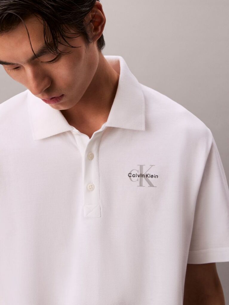 White Casual Monologo Polo Shirt  Men
