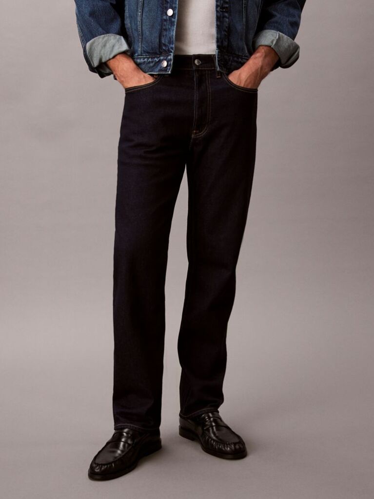 Denim Classic Topstitched Straight Leg Jeans  Men