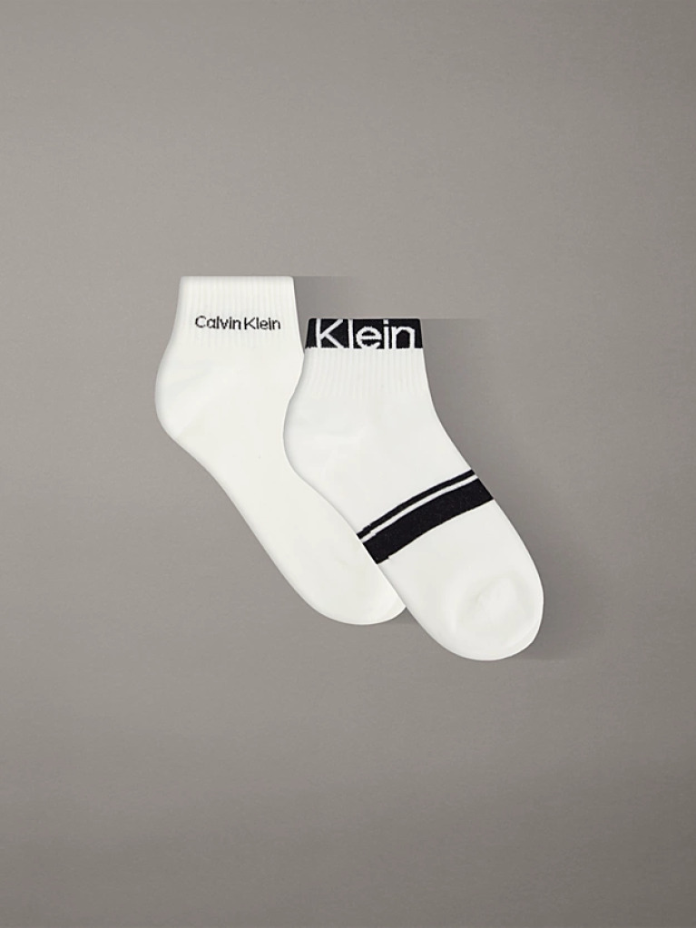 White 2 Pack Logo Stripe Ankle Socks  Men