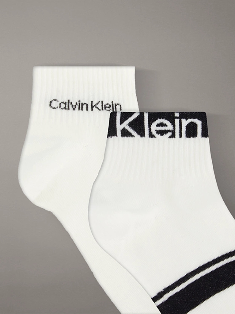 White 2 Pack Logo Stripe Ankle Socks  Men