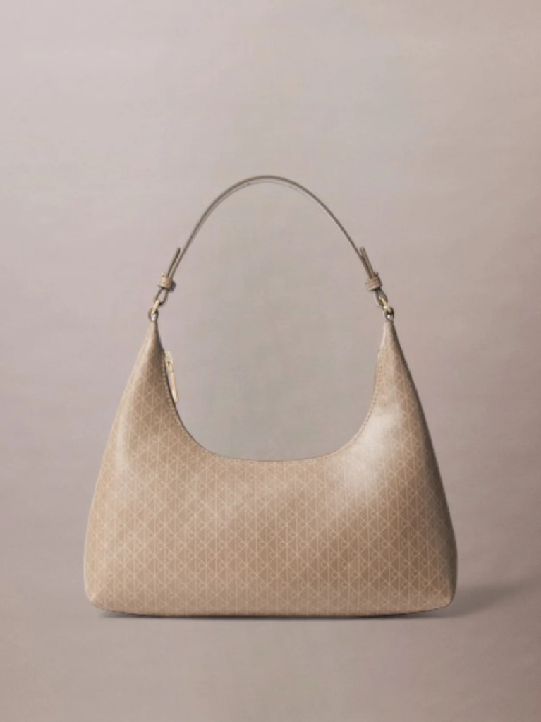 Beige Allover Monogram Logo Shoulder Bag  Women