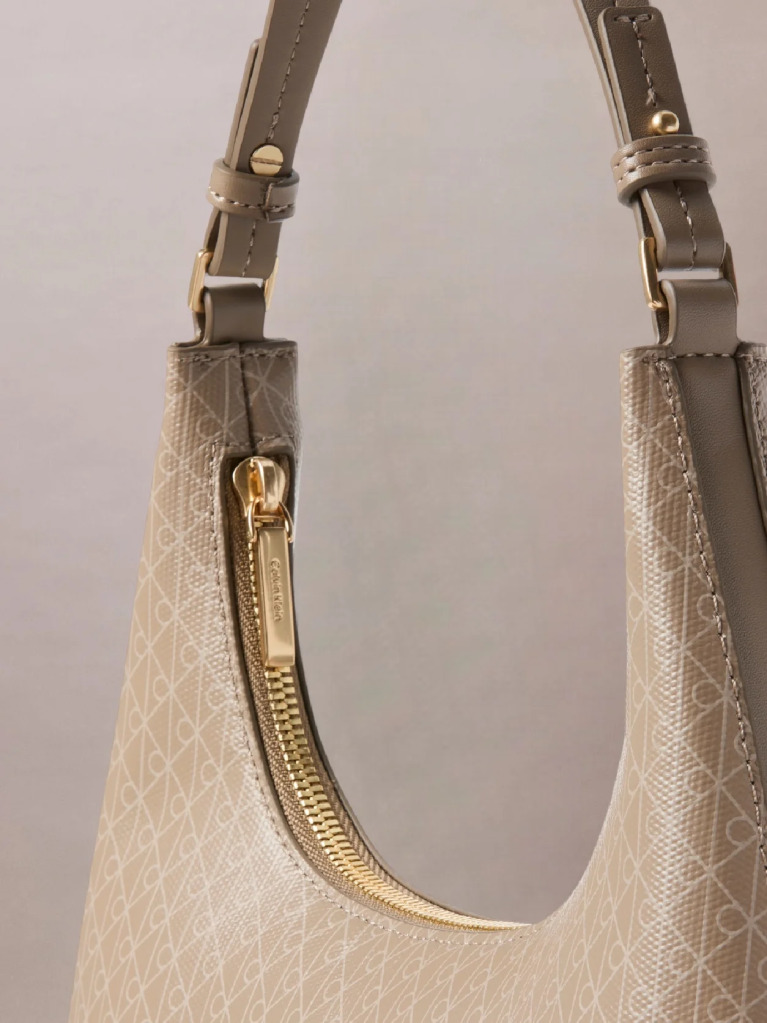Beige Allover Monogram Logo Shoulder Bag  Women