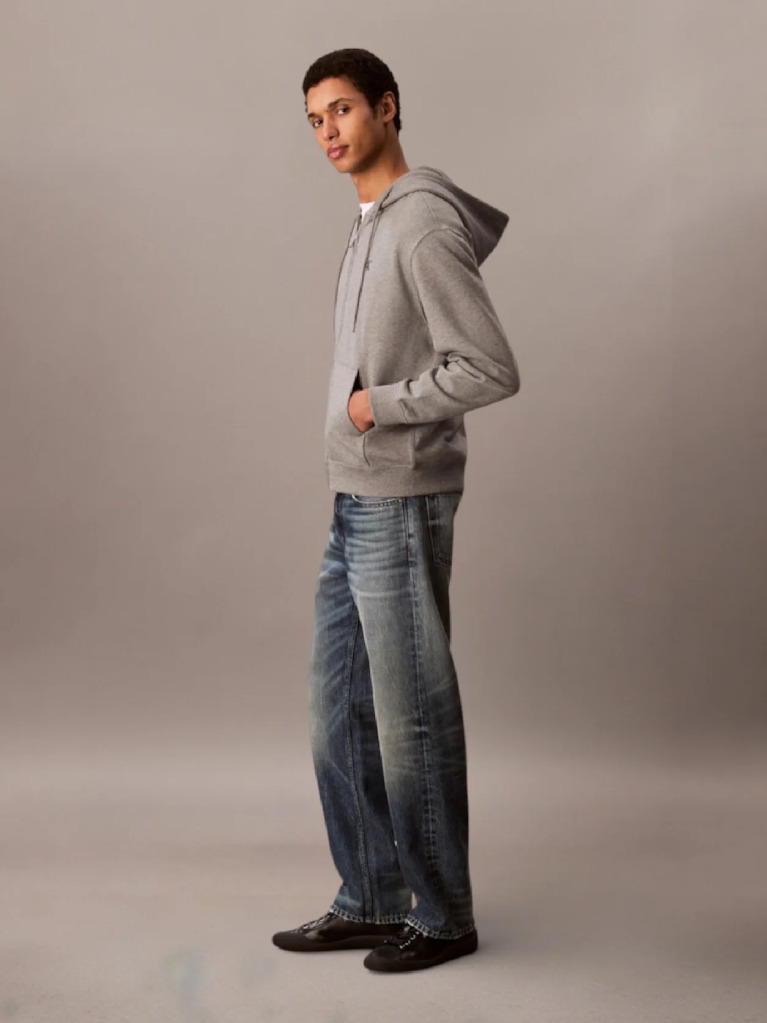 Grey Long Sleeve Monogram Front Zip Hoodie  Men