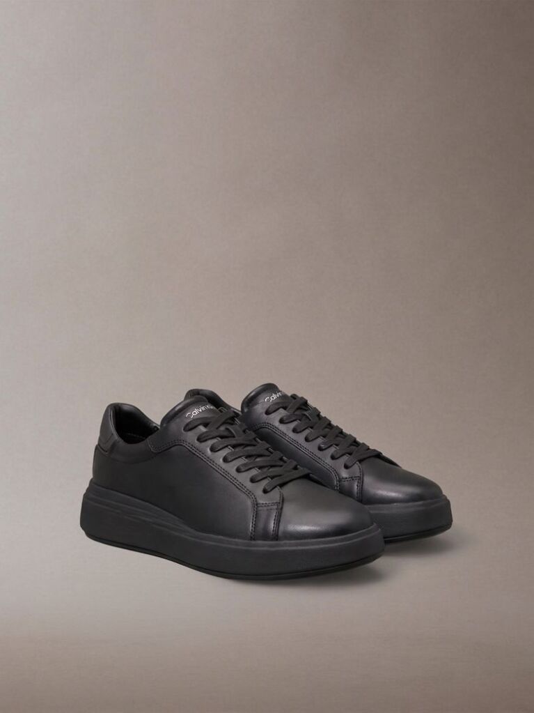 Black Leather Trainers  Men