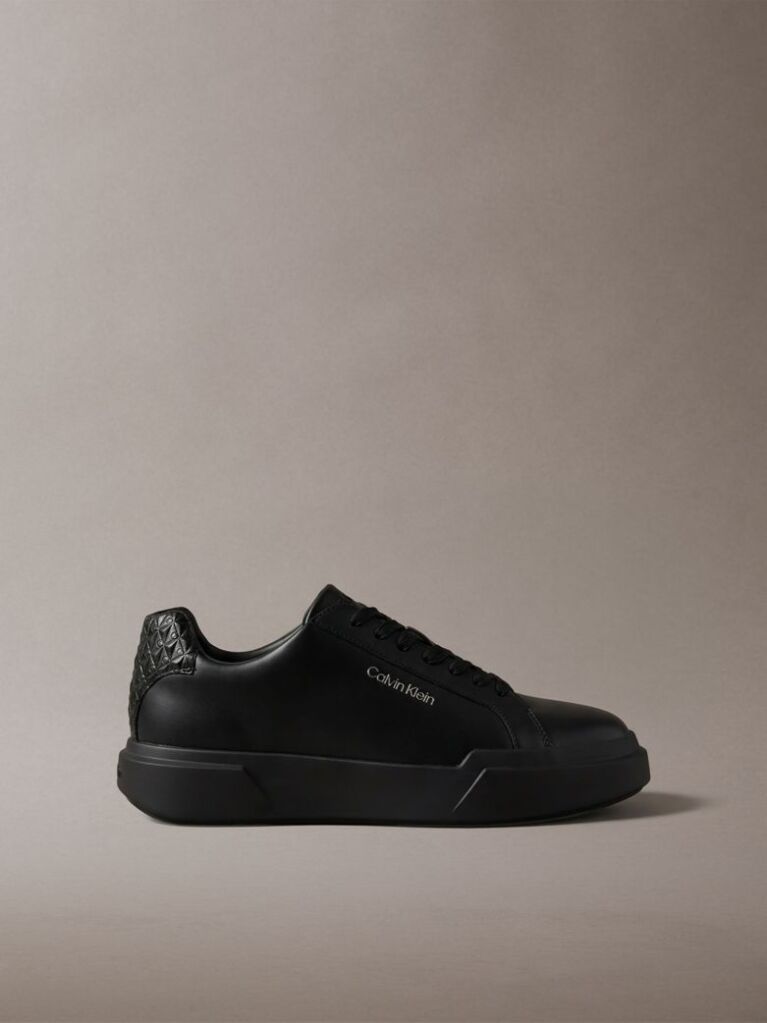 Black Leather Durable Traction Chunky Trainers  Men