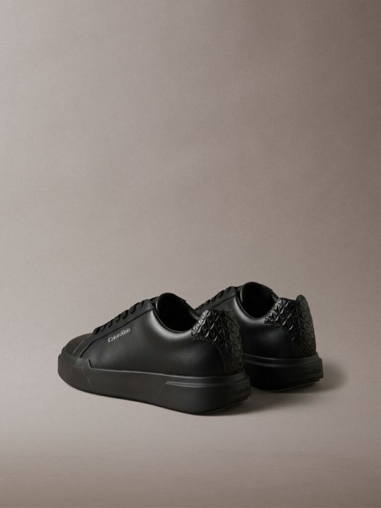Black Leather Durable Traction Chunky Trainers  Men