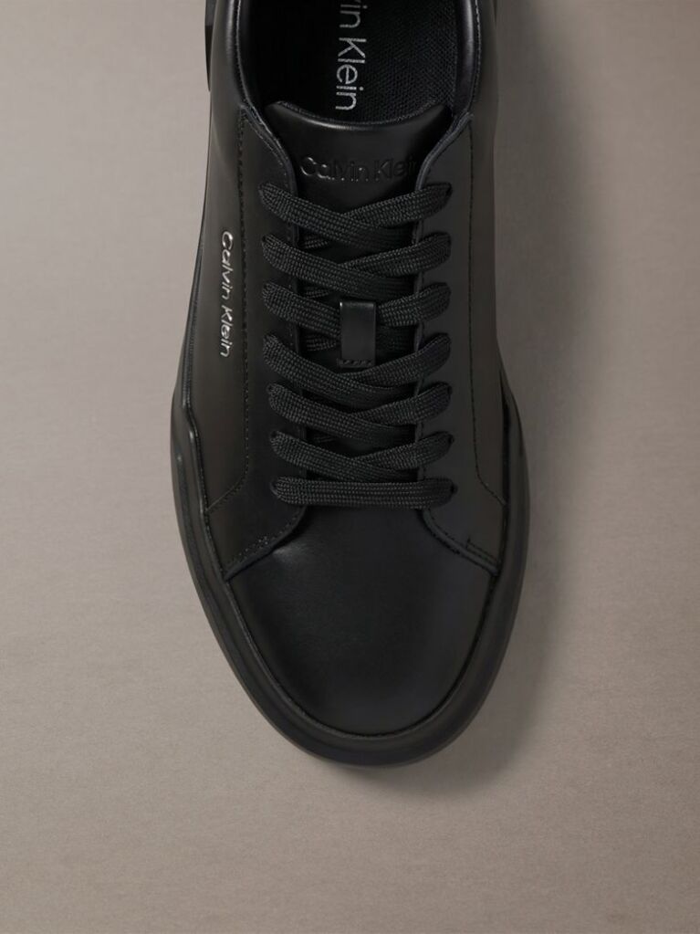 Black Leather Durable Traction Chunky Trainers  Men