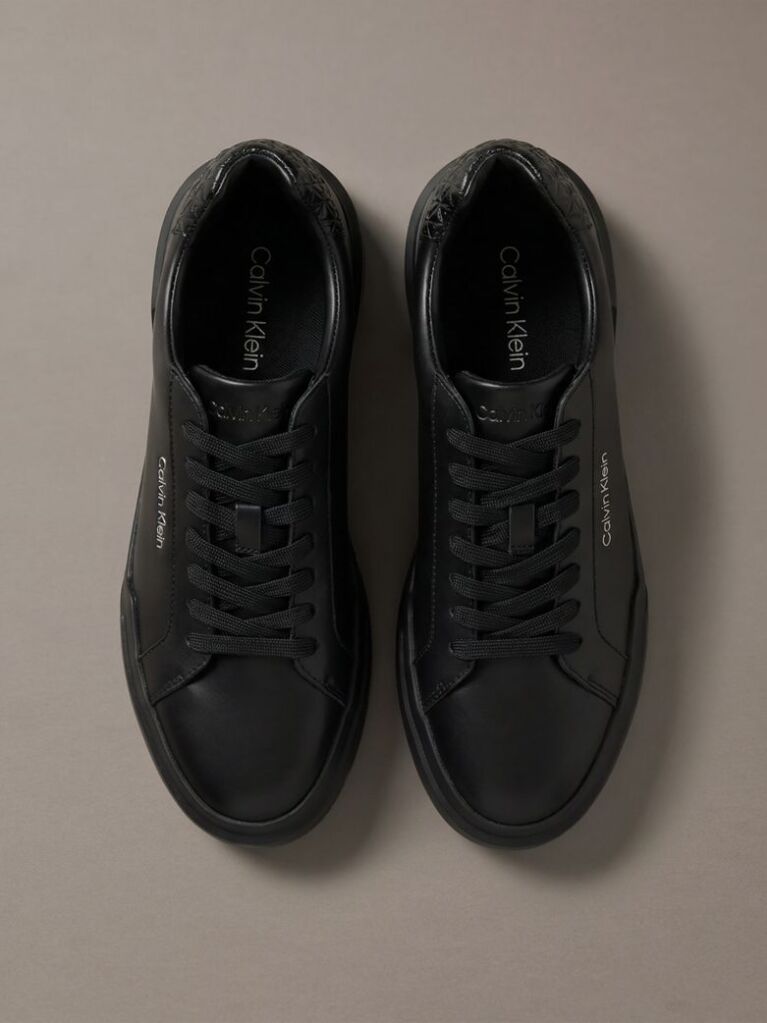 Black Leather Durable Traction Chunky Trainers  Men