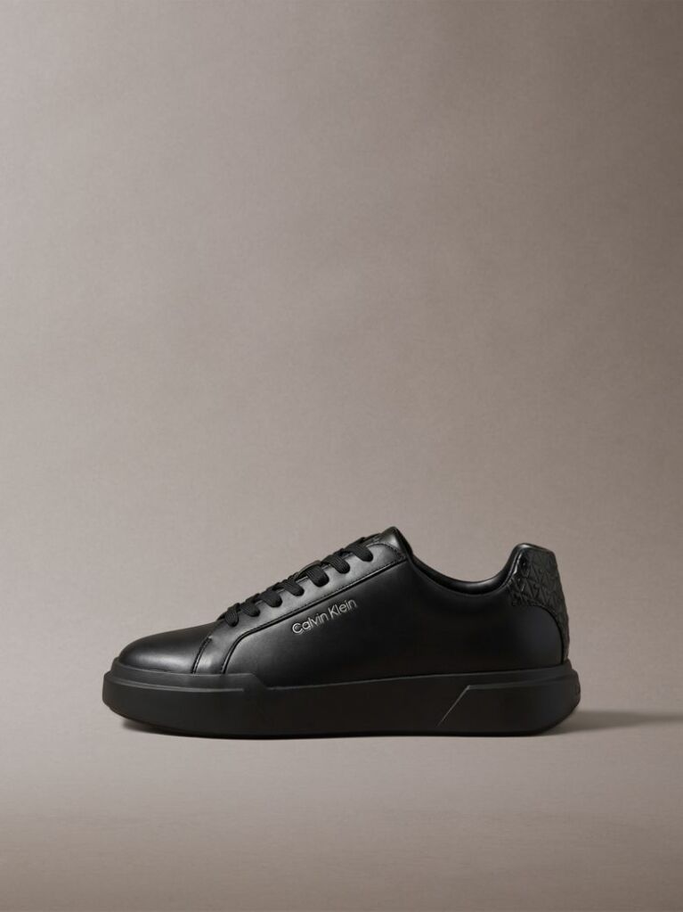 Black Leather Durable Traction Chunky Trainers  Men