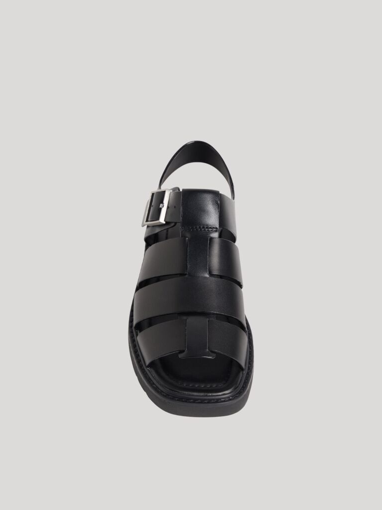 Black Square Toe Fisherman Sandals With Leather  Women