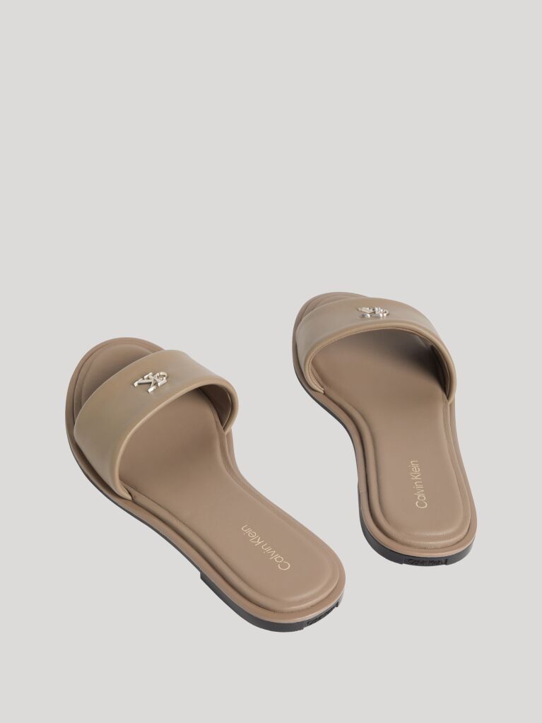 Beige Flat Leather Sandals  Women