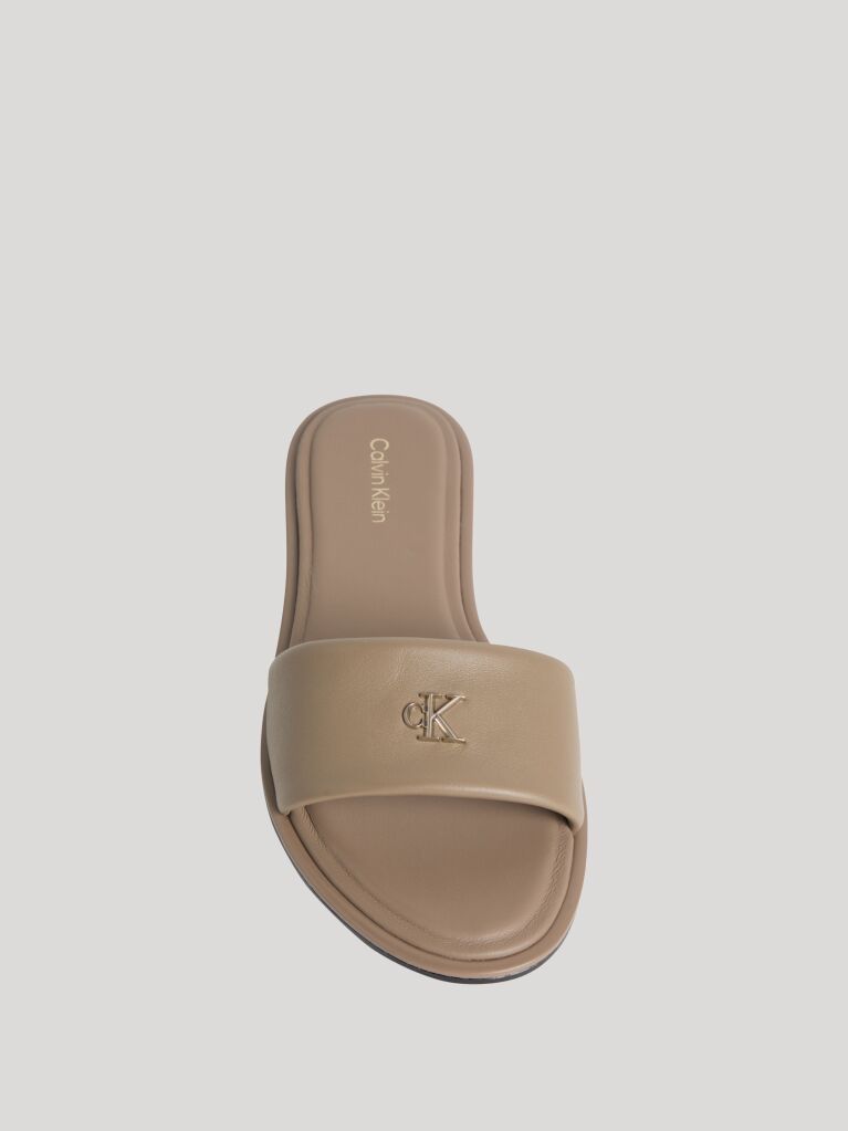 Beige Flat Leather Sandals  Women