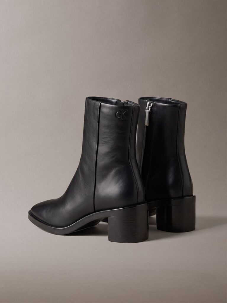 Black Leather Block-Heel Ankle Boots  Women