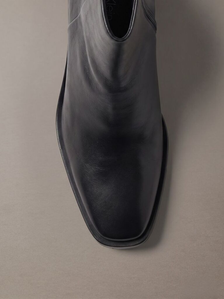 Black Leather Block-Heel Ankle Boots  Women