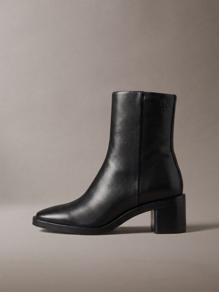Black Leather Block-Heel Ankle Boots  Women
