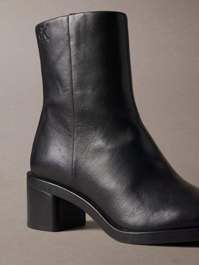 Black Leather Block-Heel Ankle Boots  Women