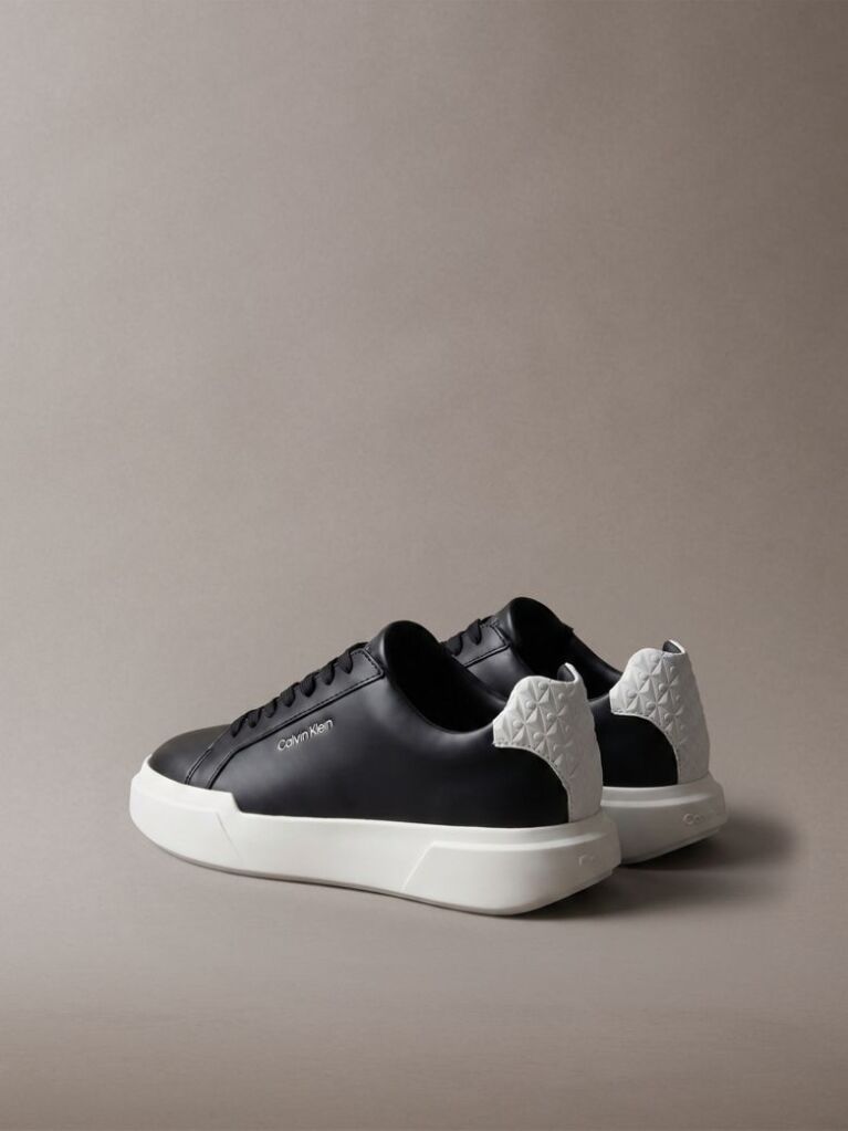 Black Leather Durable Traction Chunky Trainers  Women