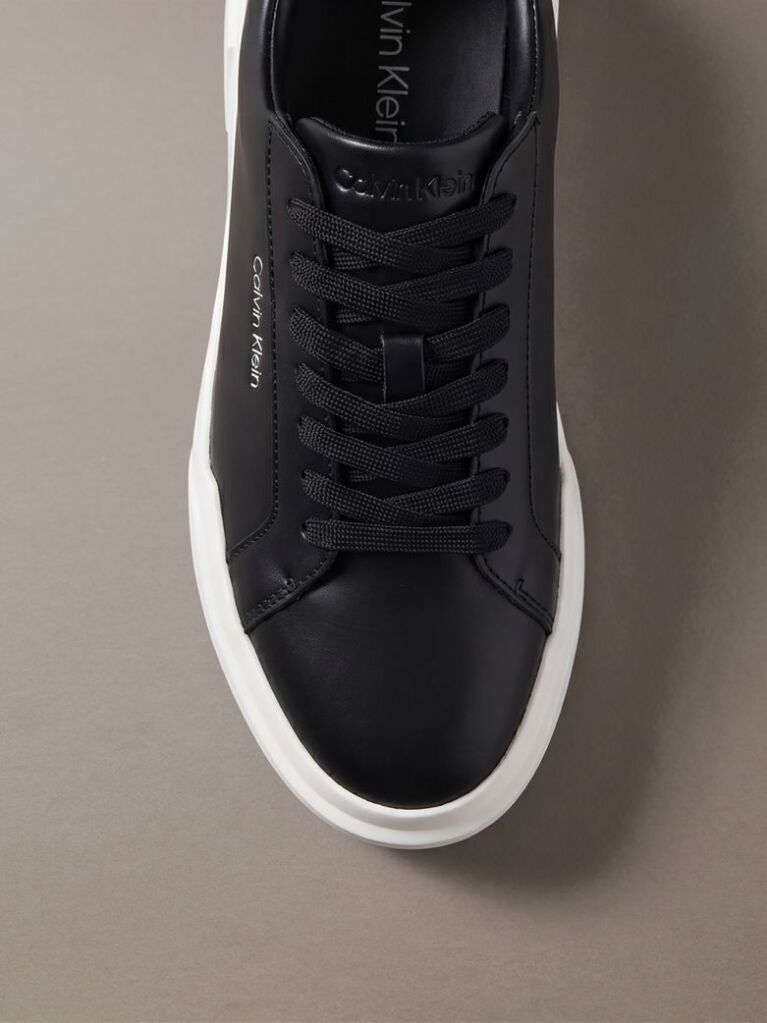 Black Leather Durable Traction Chunky Trainers  Women