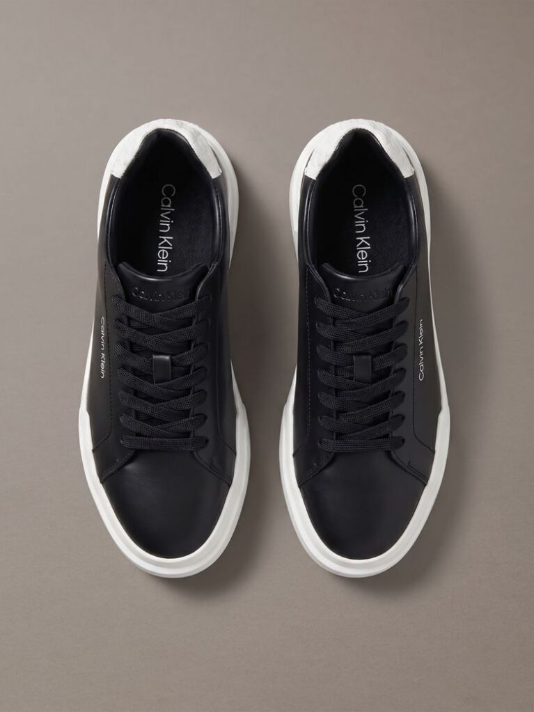 Black Leather Durable Traction Chunky Trainers  Women