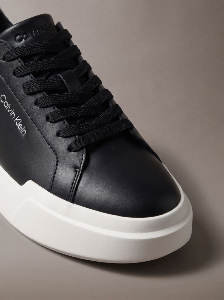 Black Leather Durable Traction Chunky Trainers  Women
