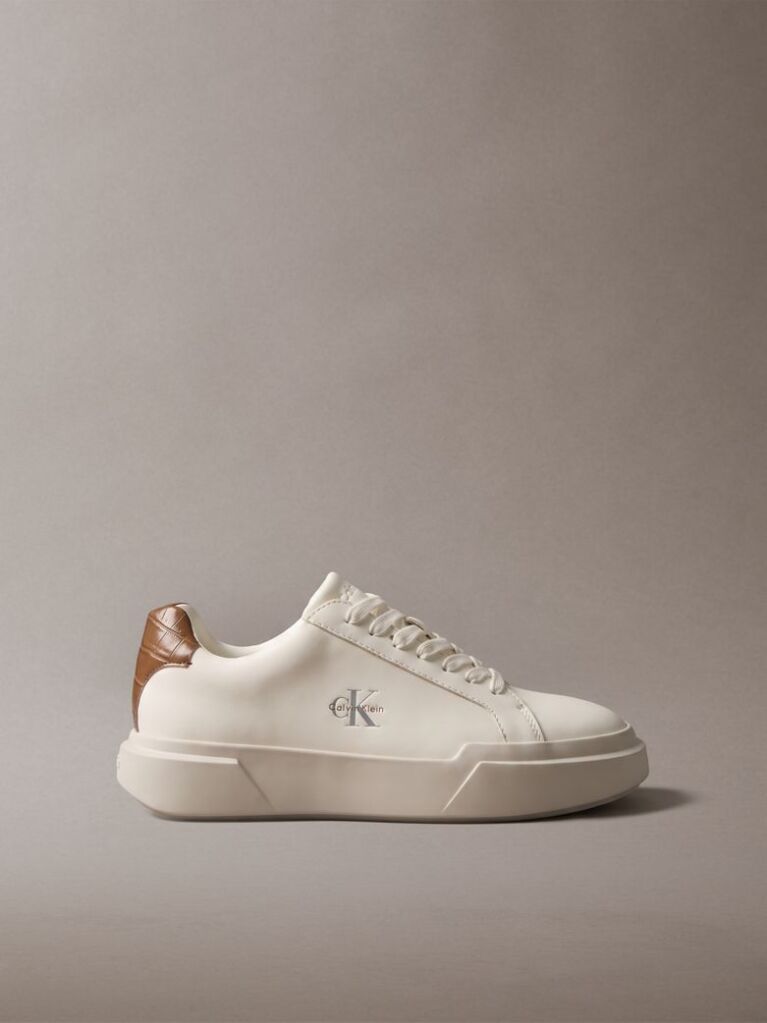 White Leather Durable Traction Chunky Trainers  Women