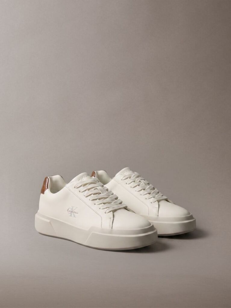 White Leather Durable Traction Chunky Trainers  Women