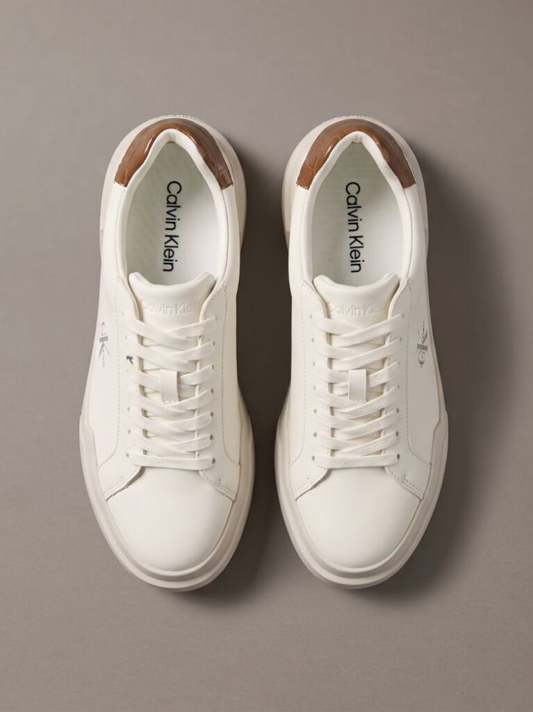 White Leather Durable Traction Chunky Trainers  Women