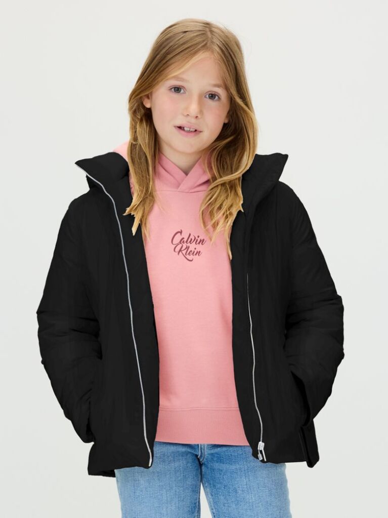Black Structured Nylon Belted Jacket  Girls