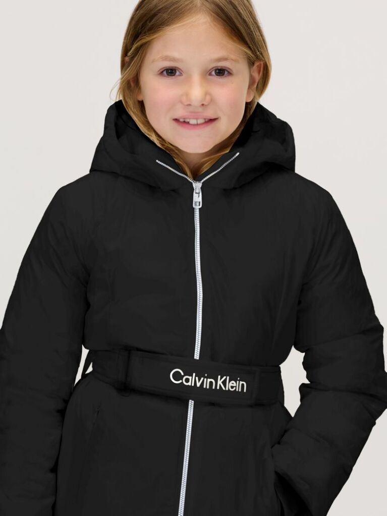 Black Structured Nylon Belted Jacket  Girls