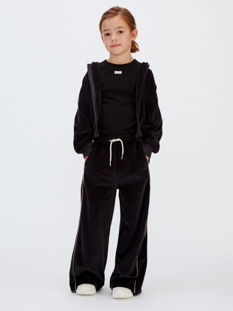 Black Wide Leg Velvet Joggers  Girls