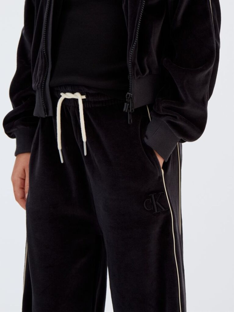 Black Wide Leg Velvet Joggers  Girls