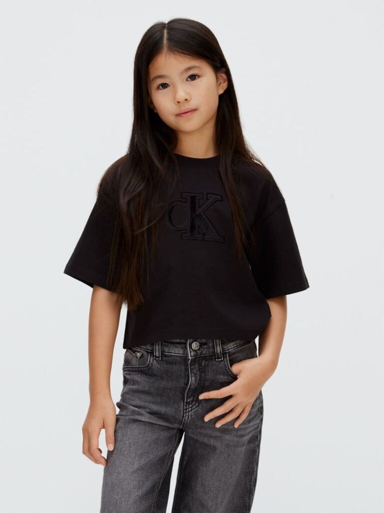 Black Boxy Logo T-Shirt  Girls