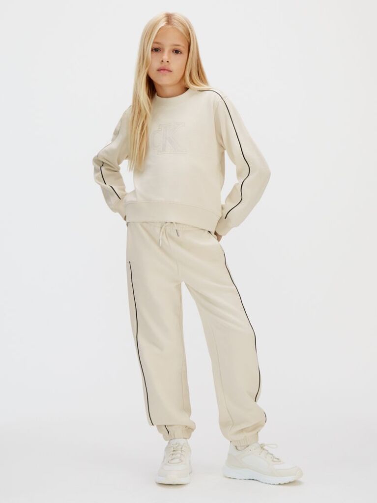Beige Relaxed Piping Jogging Suit  Girls