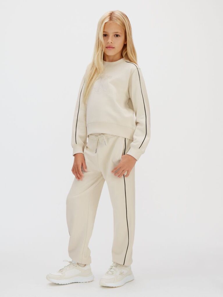 Beige Relaxed Piping Jogging Suit  Girls
