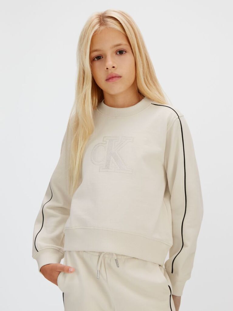 Beige Relaxed Piping Jogging Suit  Girls