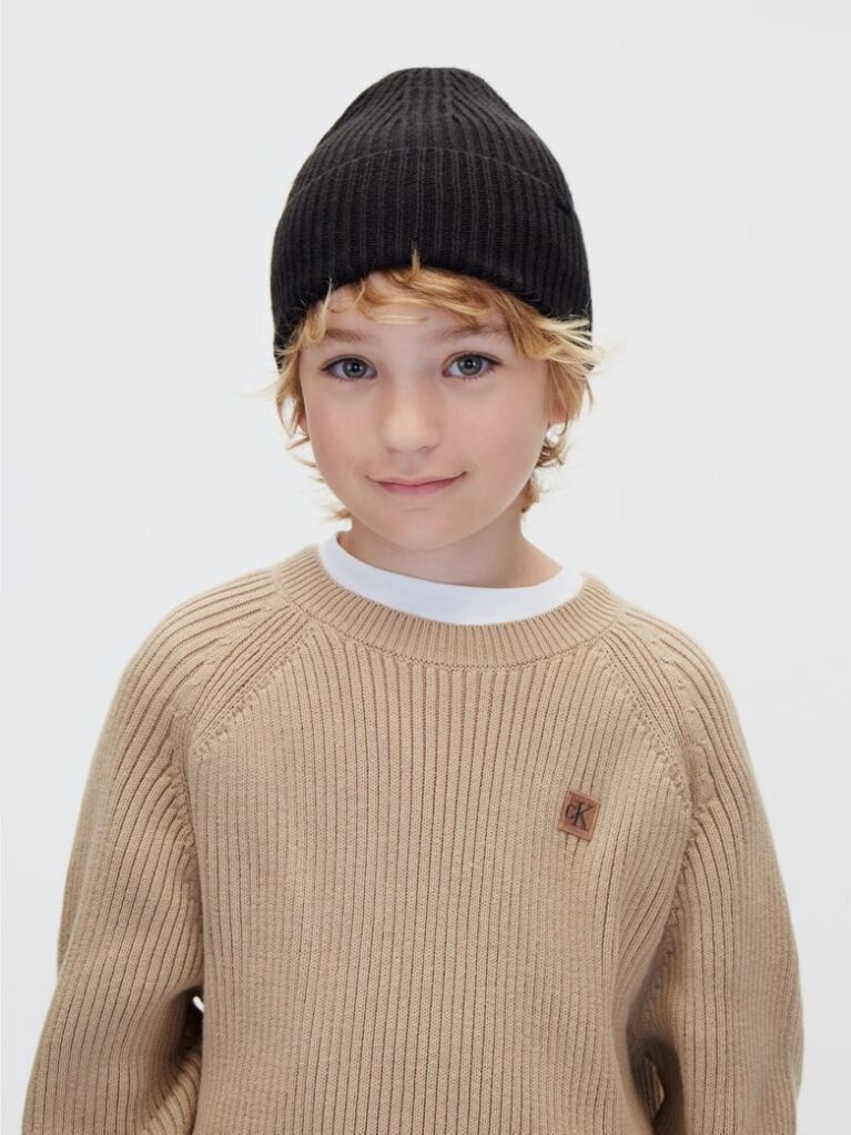 Black Kids' Ribbed Beanie  Kids Unisex